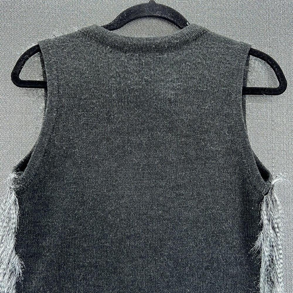 Design History Women’s Gray‎ Faux Fur Shaggy Open Front Knit Back Vest Size S - Picture 8 of 9